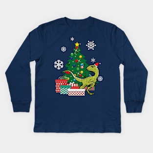 Velociraptor Around The Christmas Tree Kids Long Sleeve T-Shirt